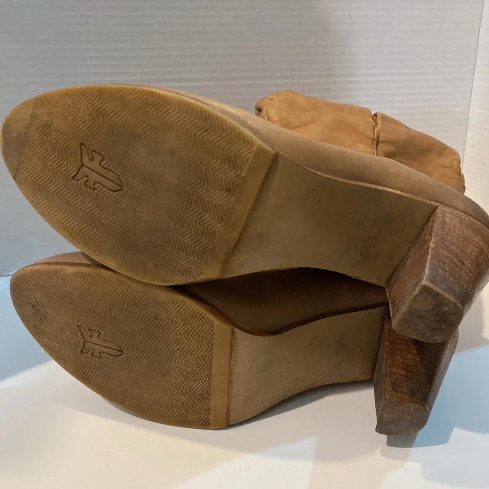 VTG Frye Women's Tan Leather Campus Boots Tall Riding Heeled‎ 8.5 Fold Over Cuff